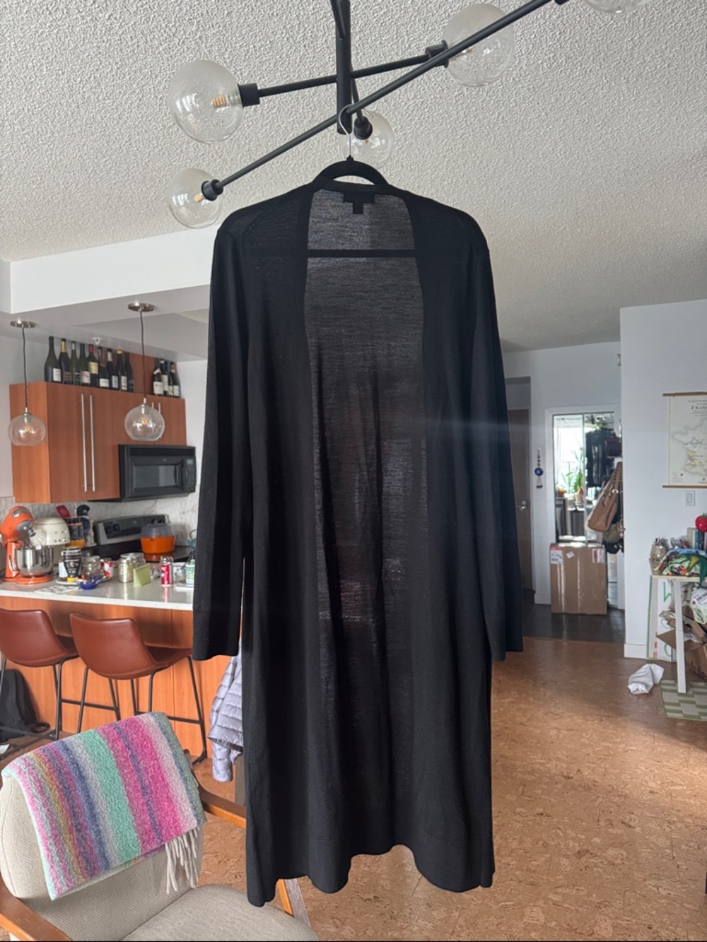 Black Women's Long Cardigan Sweater - Picture 2 of 4